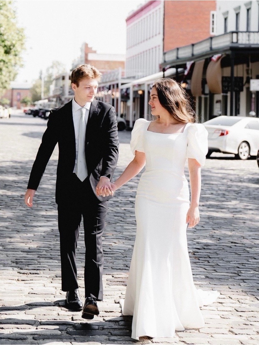 Miosa bride ivory puff sleeve wedding dress satin le blanc Casablanca - Picture 2 of 16